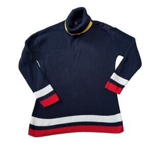 TALBOTS Blue Turtle neck sweater, Cotton Blend, colorful tunic style, Medium